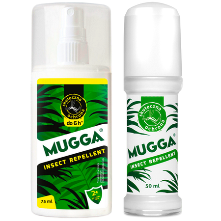 ZESTAW PODWÓJNA OCHRONA - Mugga spray 9,5% DEET 75ml + Mugga roll-on 20% DEET 50ml - Jaico